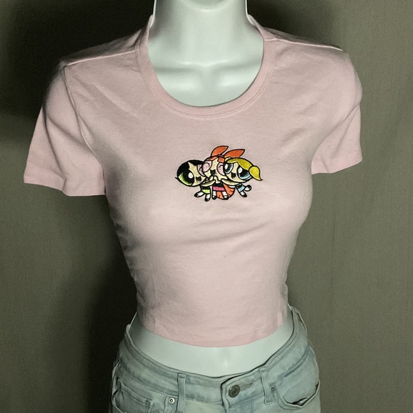 Embroidered Powerpuff Girls Pink Crop Top - Picture 1 of 6
